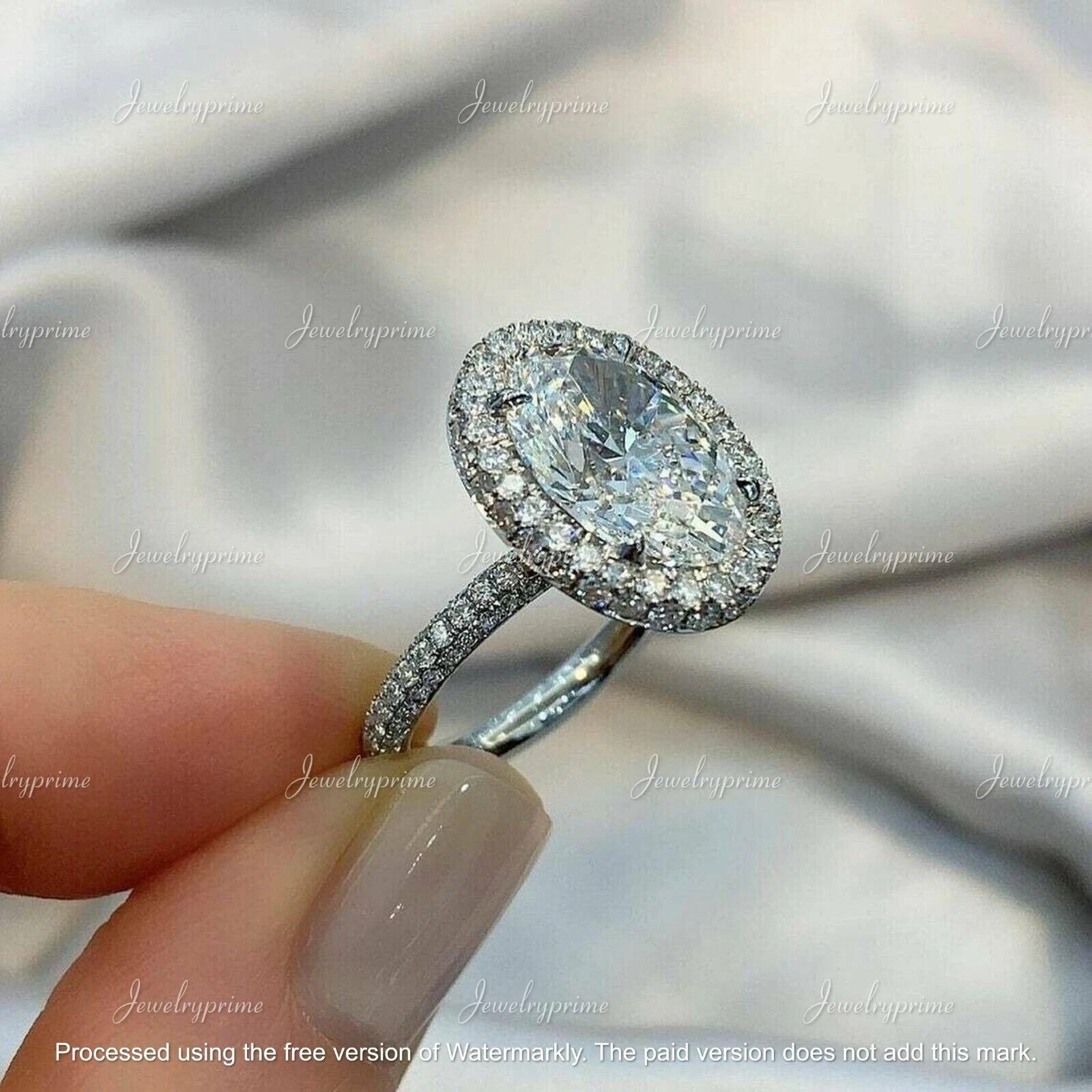 3Ct Oval-Cut Lab Created Halo Engagement Ring 14K White Gold Finish