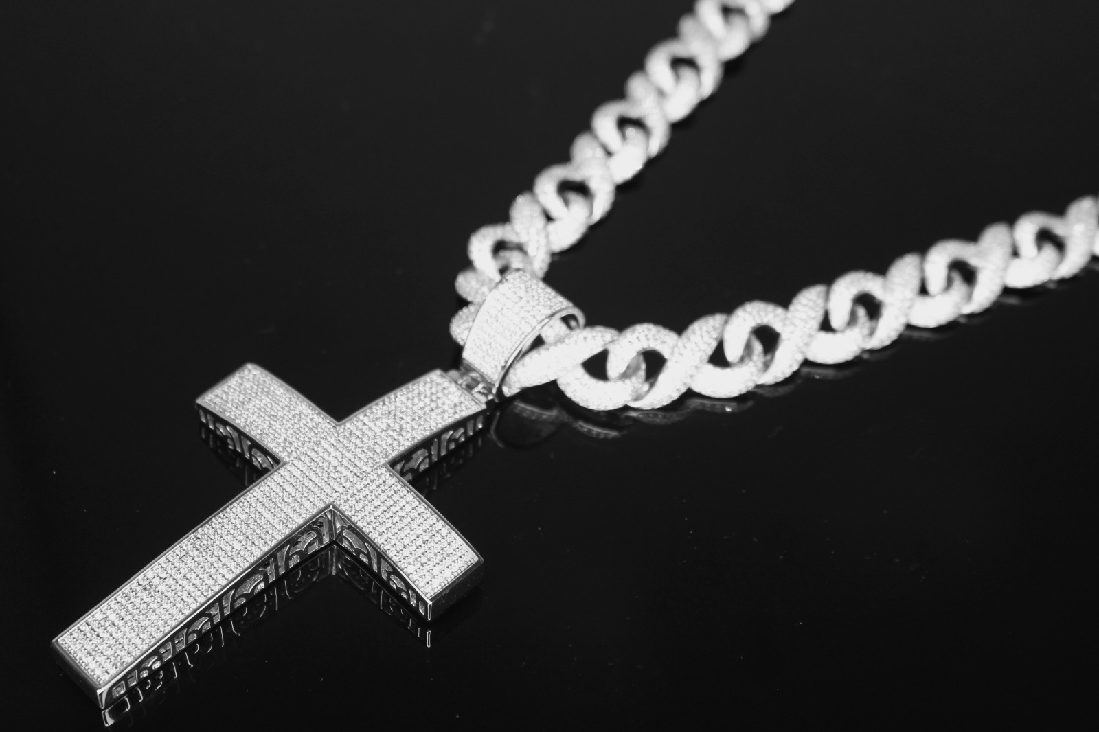 XL CROSS Pendant 14mm INFINITY 75.8ctw Lab Sim VVS1 Diamond Chain Necklace 200g+
