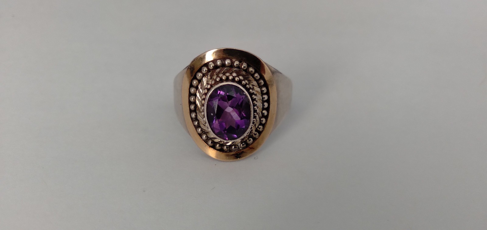 Vintage Suarti BA Amethyst Ring Sterling Silver 18k Gold Oval Gemstone Size 9