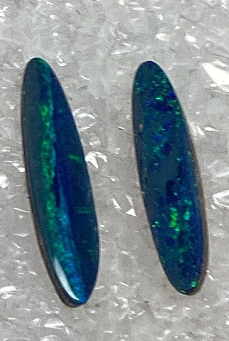 Pair Vintage Black Opal Doublets 14/3mm #153