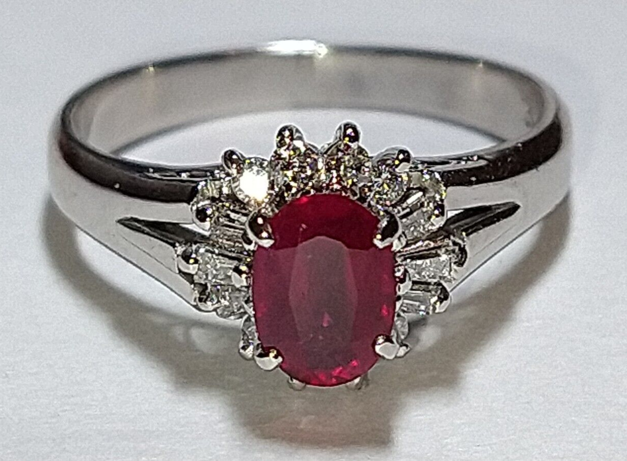 Solid platinum 0.84 carat natural ruby diamond ring 4.52 grams – sz 5.25 pt900