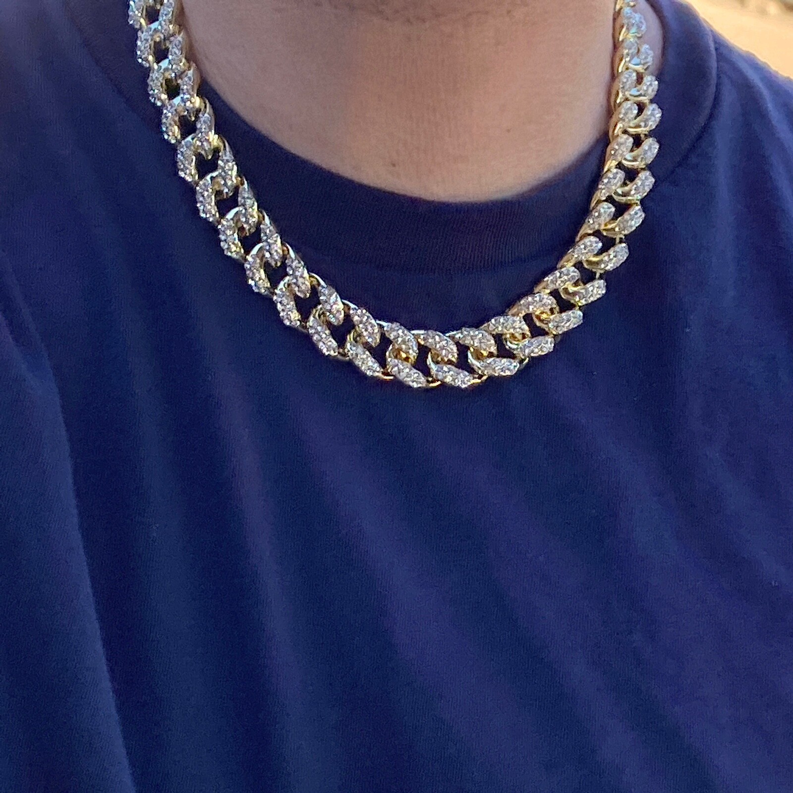 Mens 14K Gold Plated Puffed Cuban Link Iced CZ Chain Flooded Out 18″ 24″ 30″ in