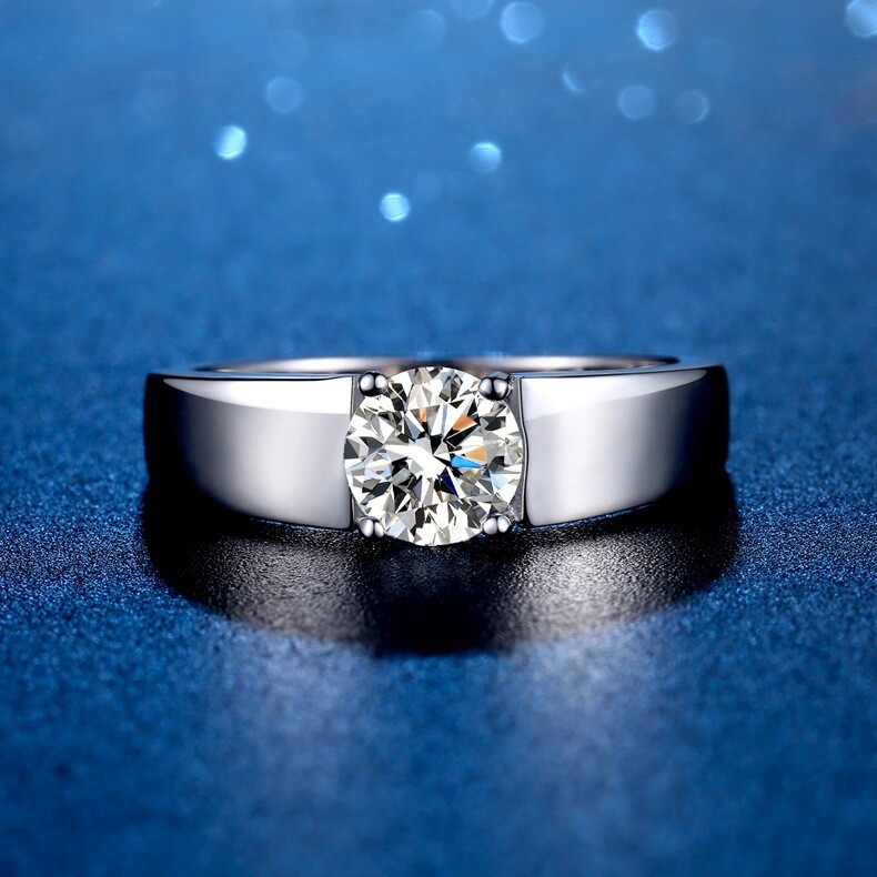 1CT 2CT Solitaire Moissanite Mens Engagement Ring Band Solid 925 Sterling Silver
