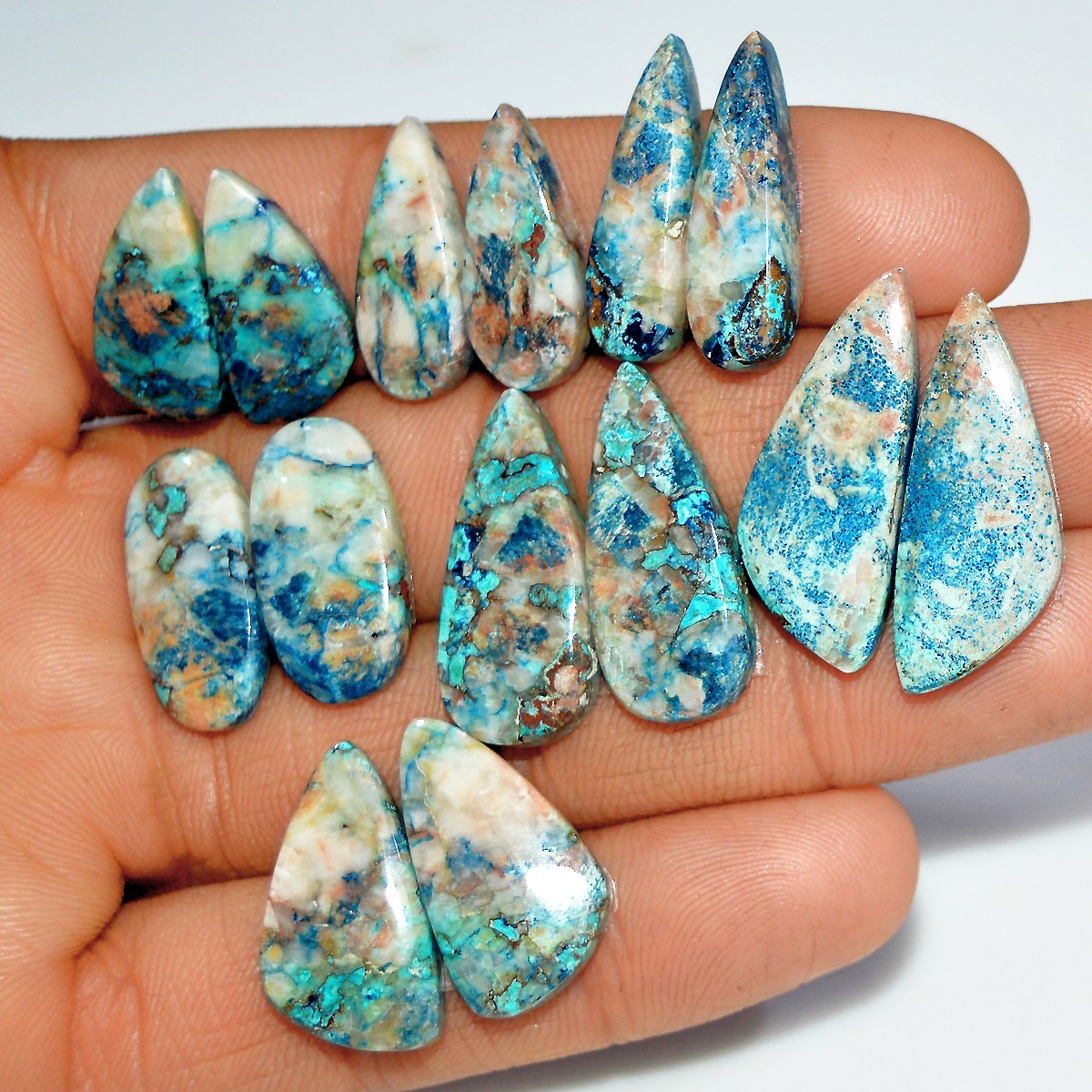7 Pairs 120 Ct Natural Azurite Shattuckite Gemstone Pair Lot 24×10 19x7mm #17991