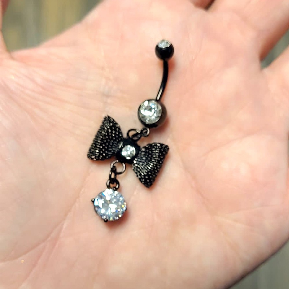 Dangle Bow CZ Belly Button Ring Piercing 14Guage 16mm | Luxe Modz