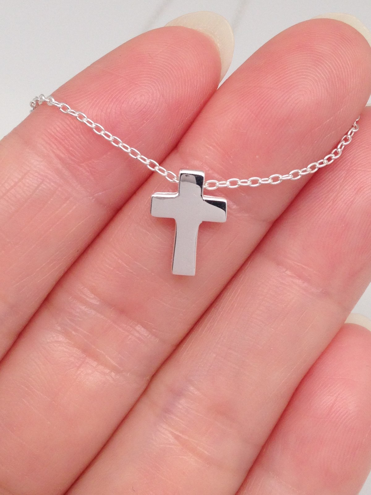 Sterling Silver 925 Small Tiny Plain Cross Pendant Necklace Slide 11mm 18″ Women