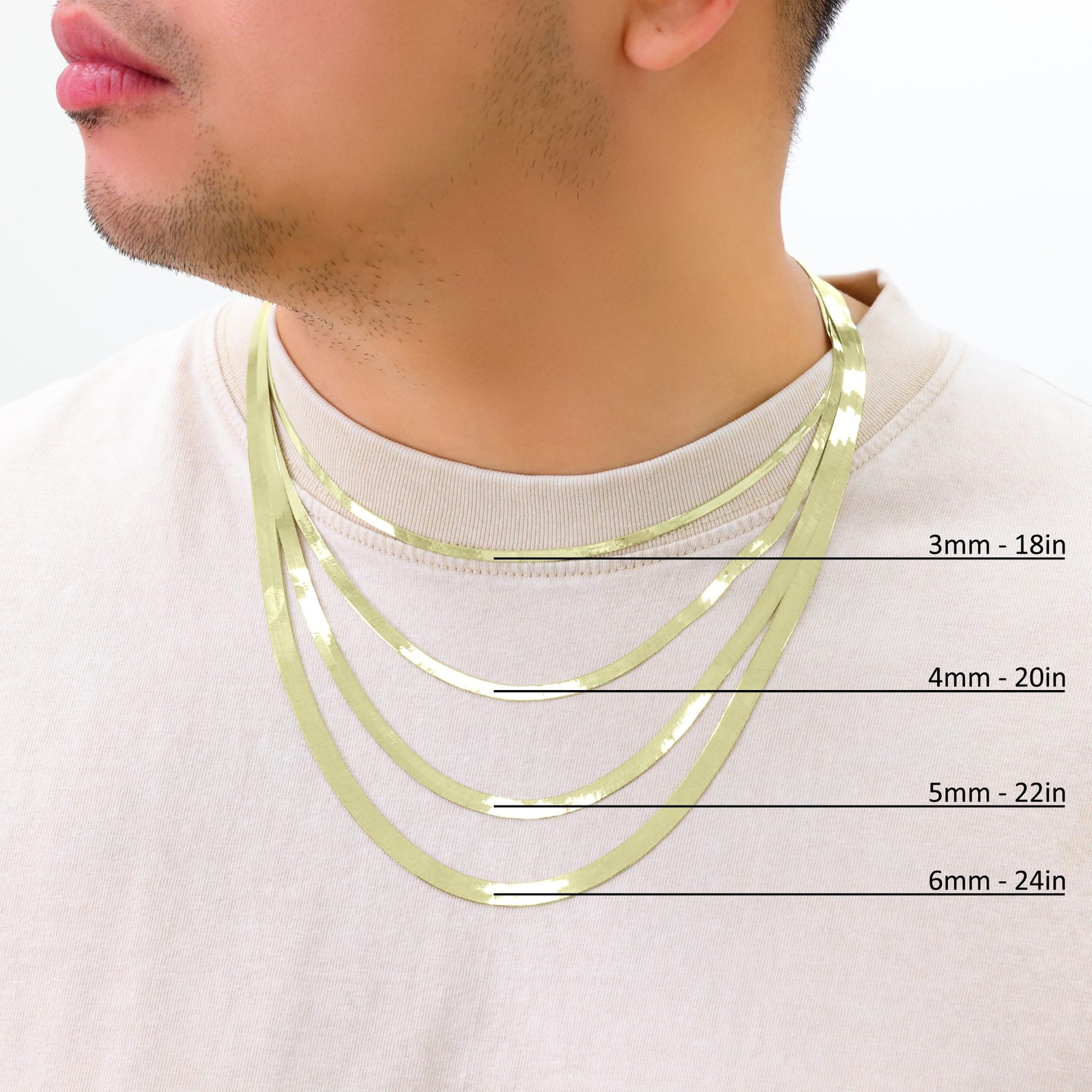 10K Yellow Gold Solid 3mm-9mm Flat Herringbone Chain Necklace Women Men 16″- 24″