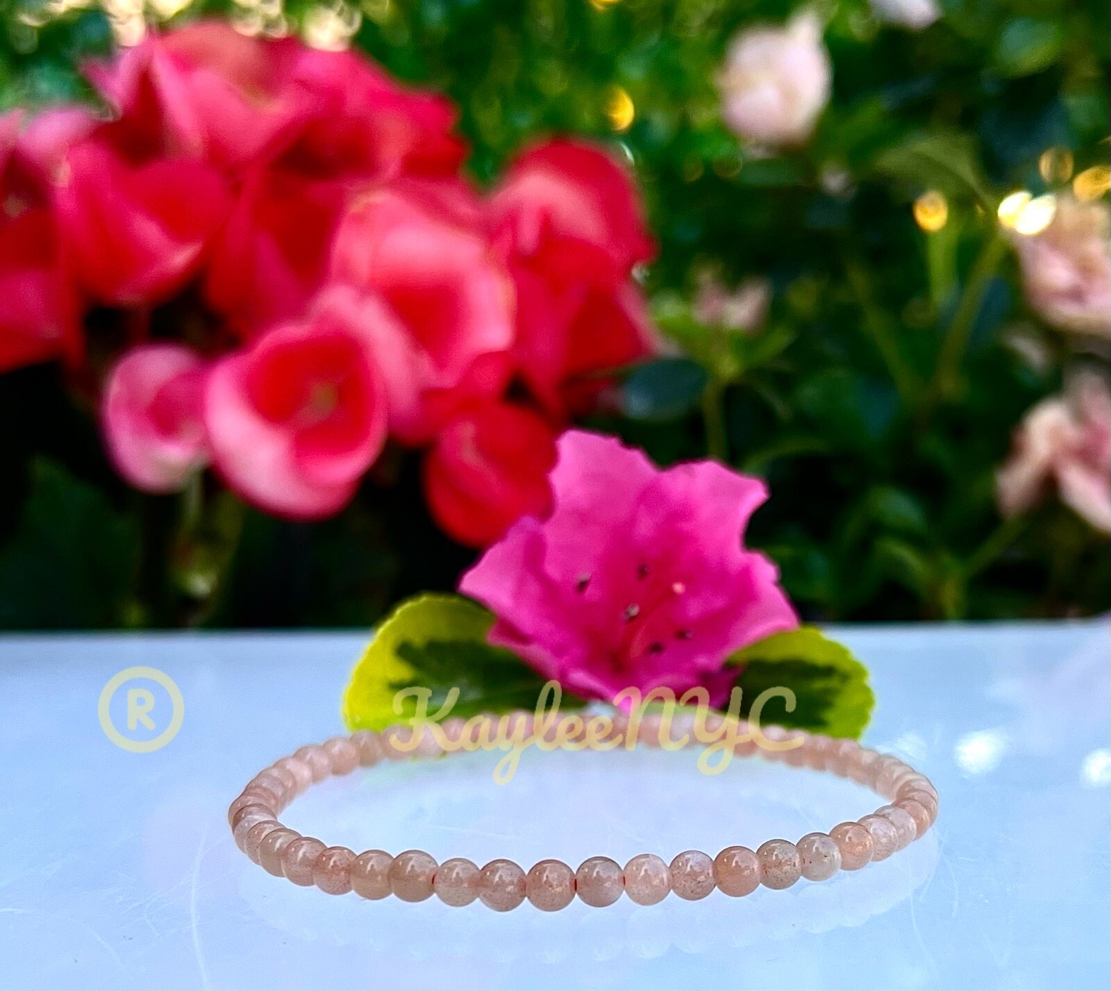Wholesale Lot 6 Pcs Natural Peach Moonstone 4mm 7.5” Crystal Stretch Bracelet