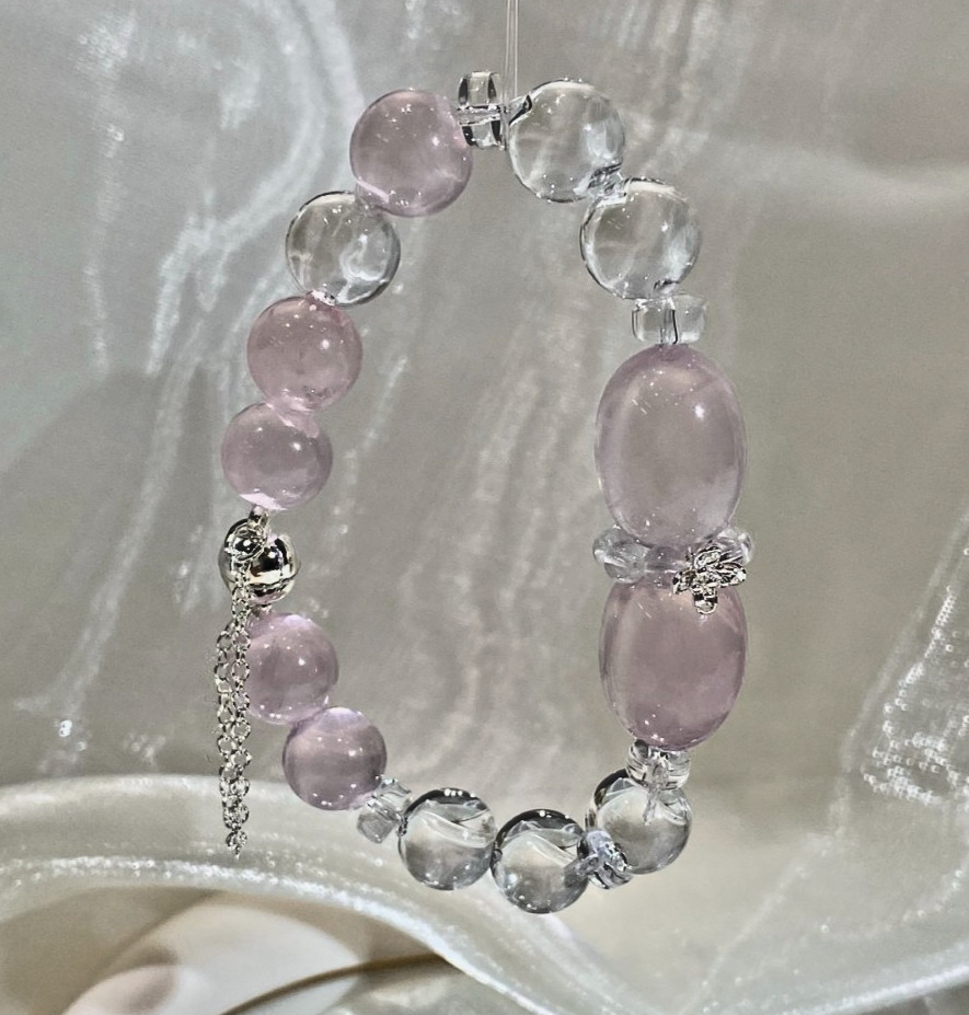 LUSA FEELA Natural Pink White Crystal Bubble Bead Stretch Bracelet Gift Box