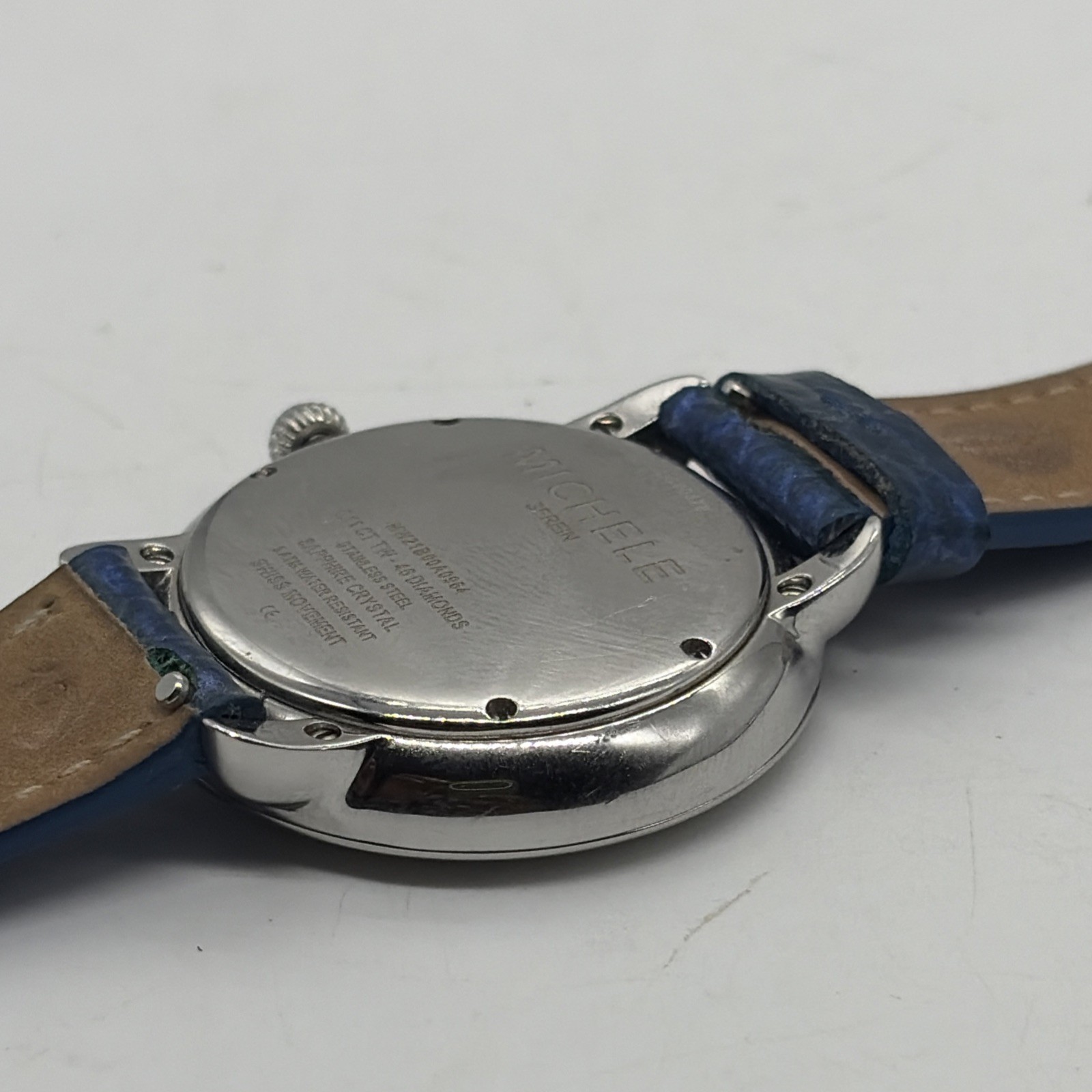 Michele Serein Diamond Watch Ocean blue Dial Genuine Leather Band MW21B00A0964
