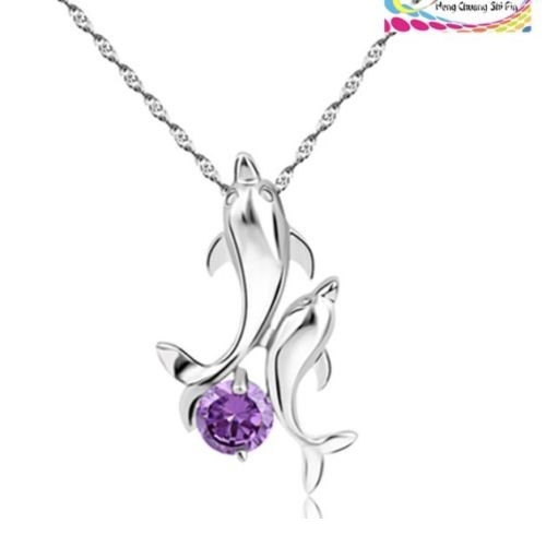 925 Silver Charm Cubic Zirconia Choker Bib Pendant Necklace 18″ Chain Gift Box