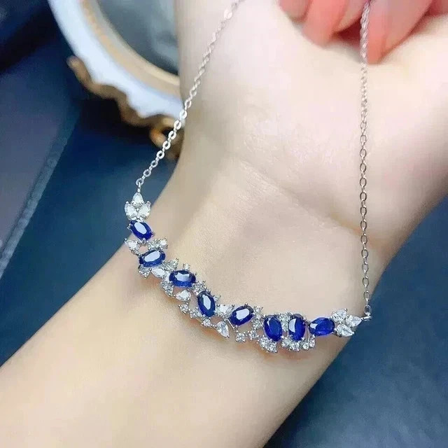 5Ct Oval Cut Lab Created Sapphire Women’s Chain Necklace 14K White Gold Plated