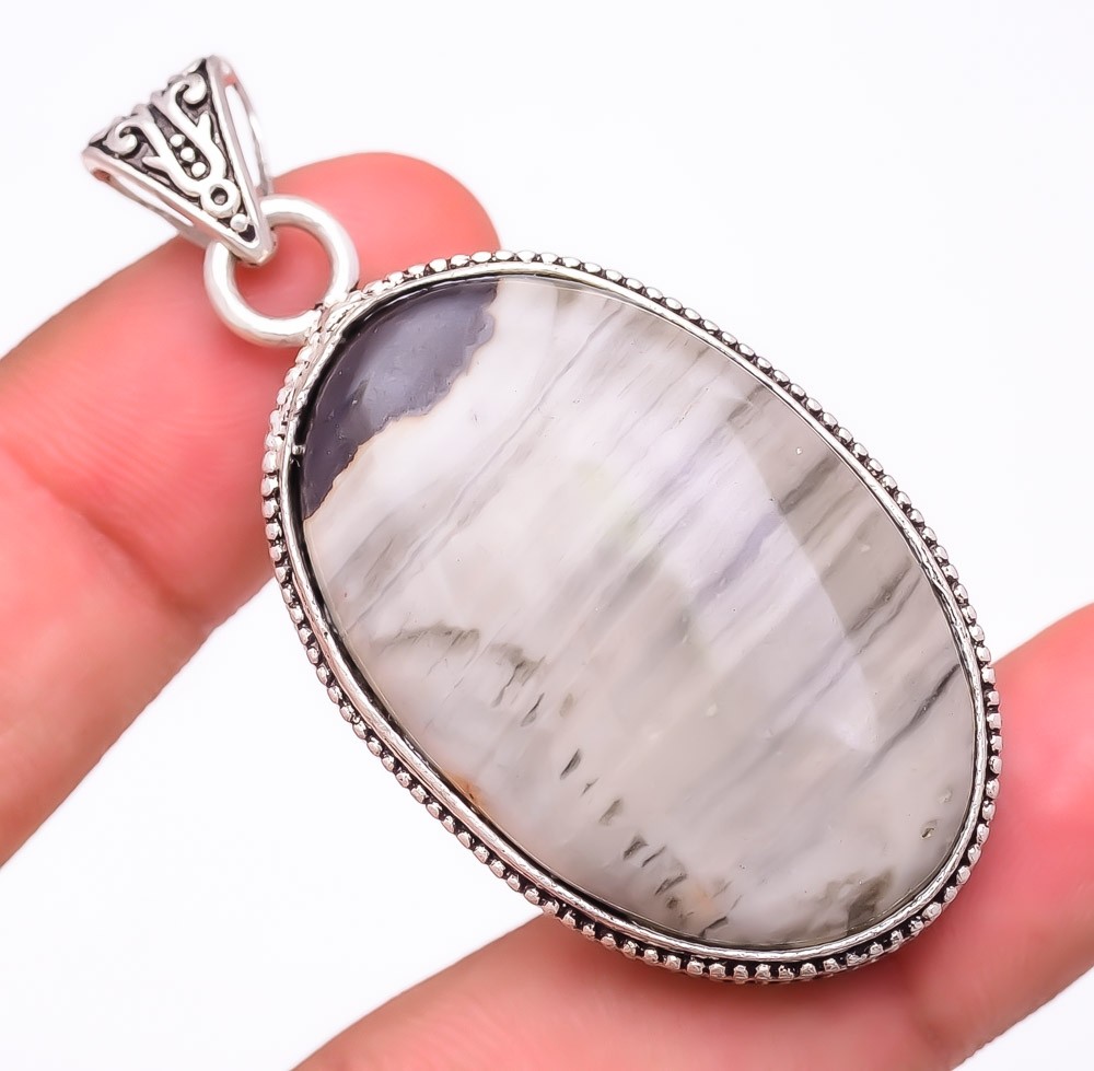 Natural Polychrome Jasper Gemstone 925 Silver Plated Jewelry Pendant 2.2″ S199