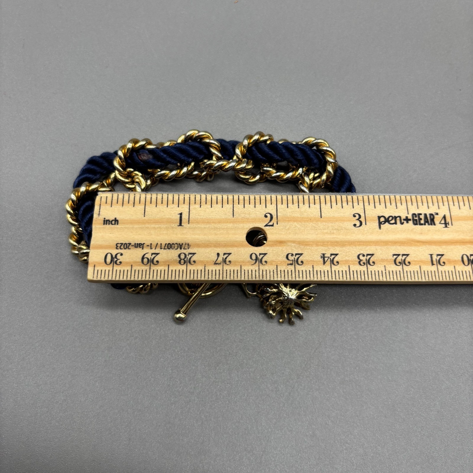 Ann Taylor Chain Link Twist Cord Bracelet Gold Tone Navy Blue Nautical Charm