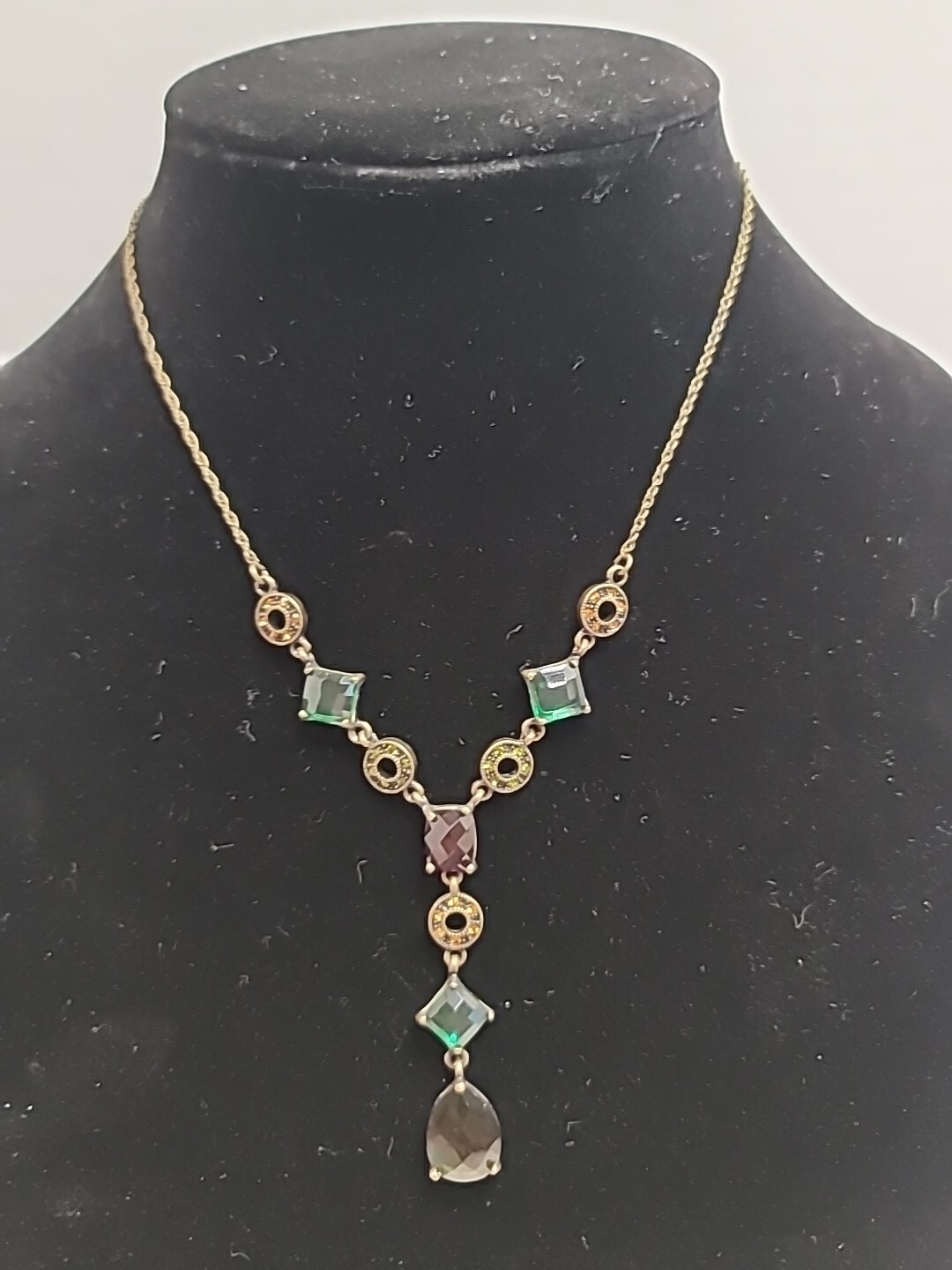 BEAUTIFUL MULTI COLORED CRYSTALS DROP NECKLACE FASHION Y-DROP 16″ W/3″ EXTENDER