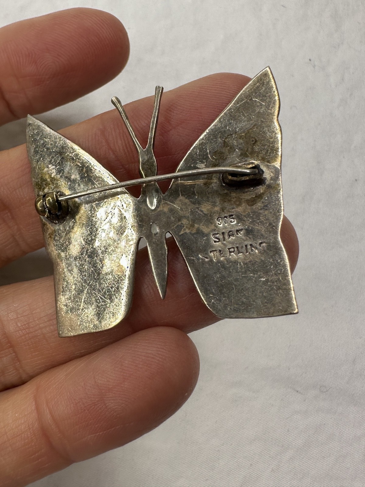 Siam Sterling Silver Butterfly Brooch Shite Goddess Pin White 925 Signed VTG