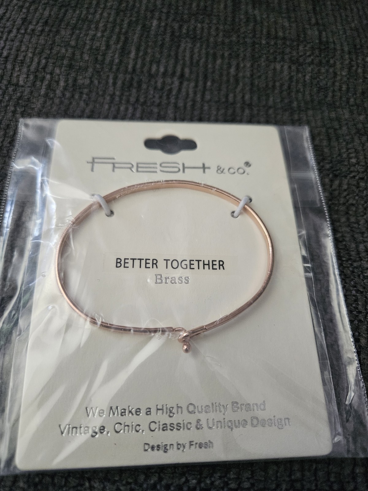 New Fresh And Company” Stronger Together” Brass Bracelet Rose Gold. A5