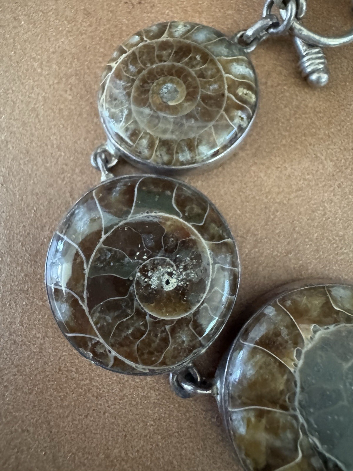925 Silver Natural Ammonite Fossil Chain Bracelet & Earrings