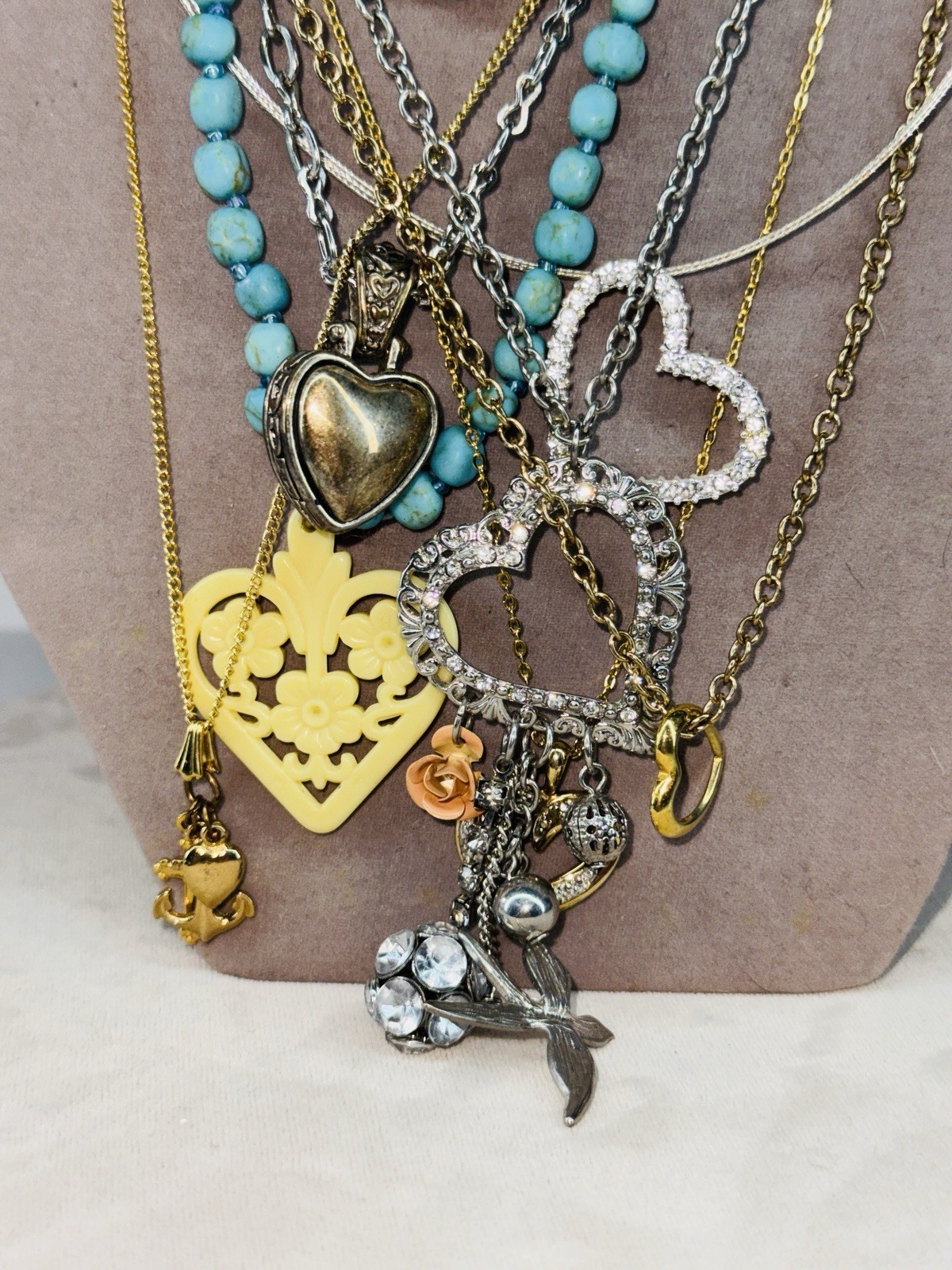 Love Heart Jewelry Lot Necklaces Vintage Modern Mix 7 Pieces