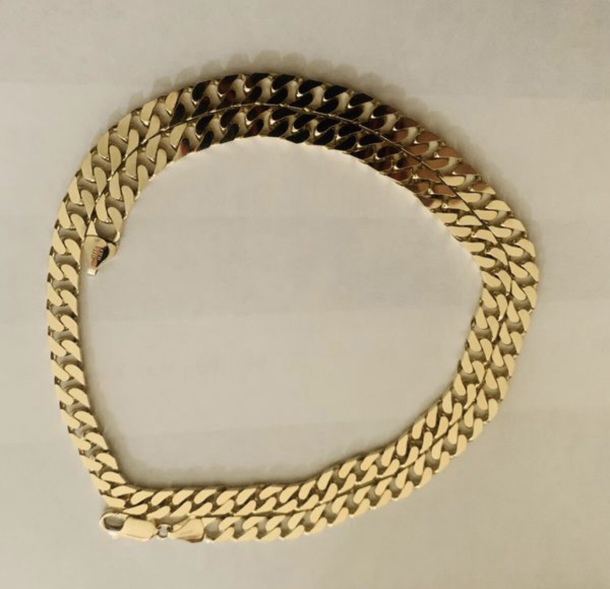 Gold Flat Curb Chain Necklace, 22”,6.5mm Wide,2mm Thick,Heavy 43.5 Grams, 10K YG