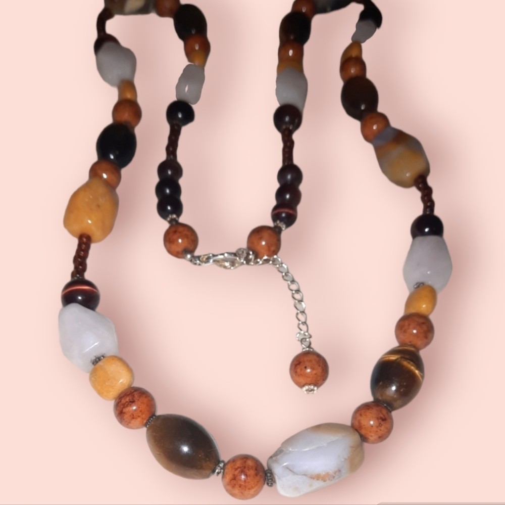 925 Sterling gem necklace Silver clasp Agate, Jasper, Onyx Southwestern Chunky