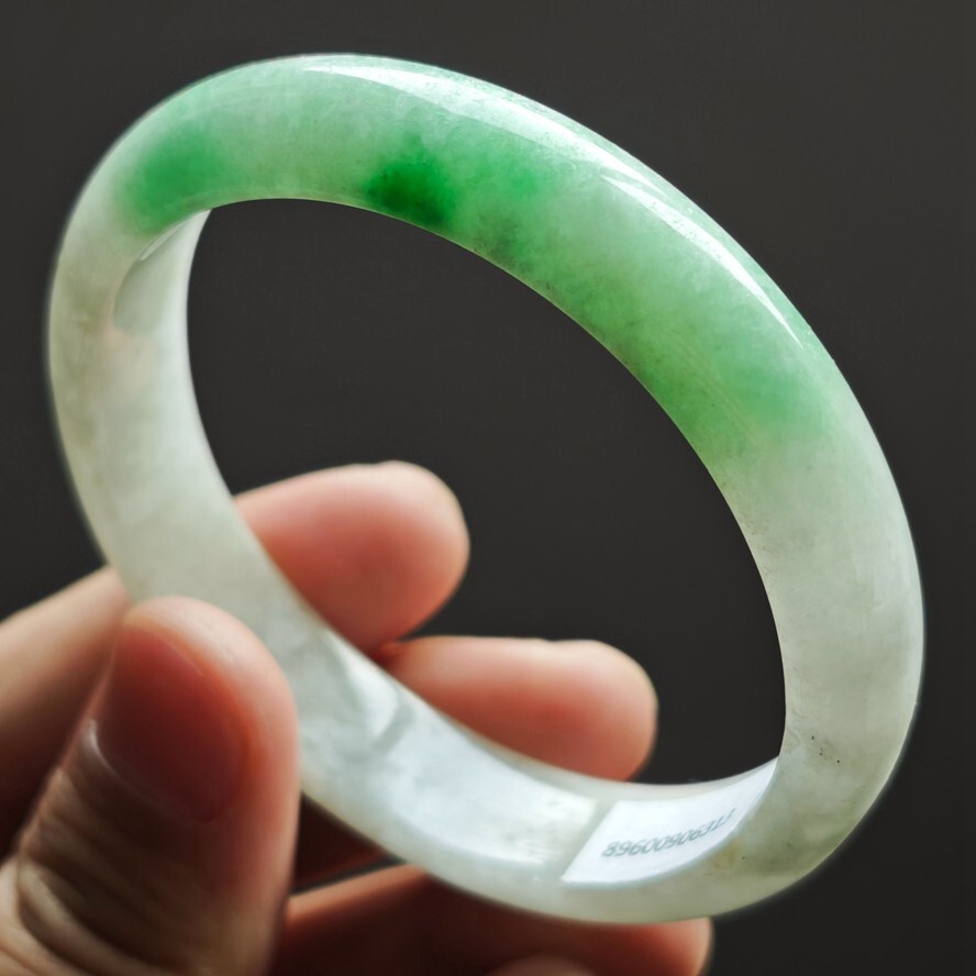 61mm Green White Emerald Icy Jadeite Jade Bracelet Bangle Burma Jade Bangle 2851