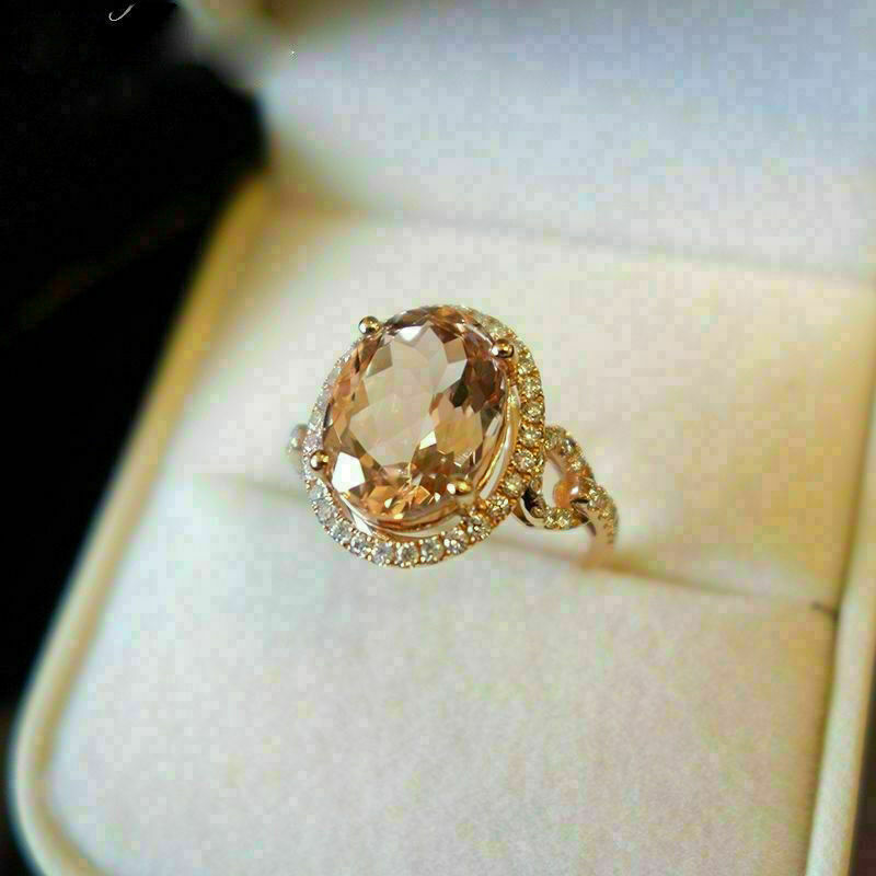4Ct Morganite Simulated Oval Halo Anniversary Ring In 14K Rose Gold Finish Ring