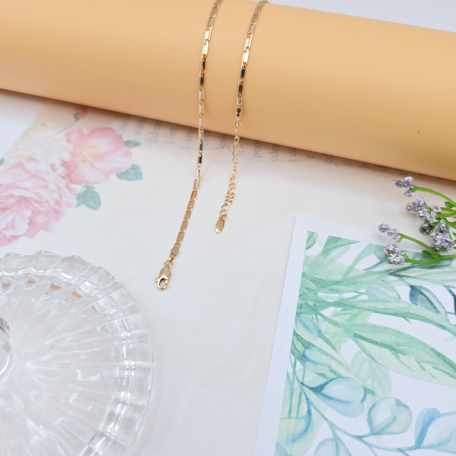 with Elegant Rectangular Links, 45+5cm Adjustable, XPNL0058 Rose Gold Necklace
