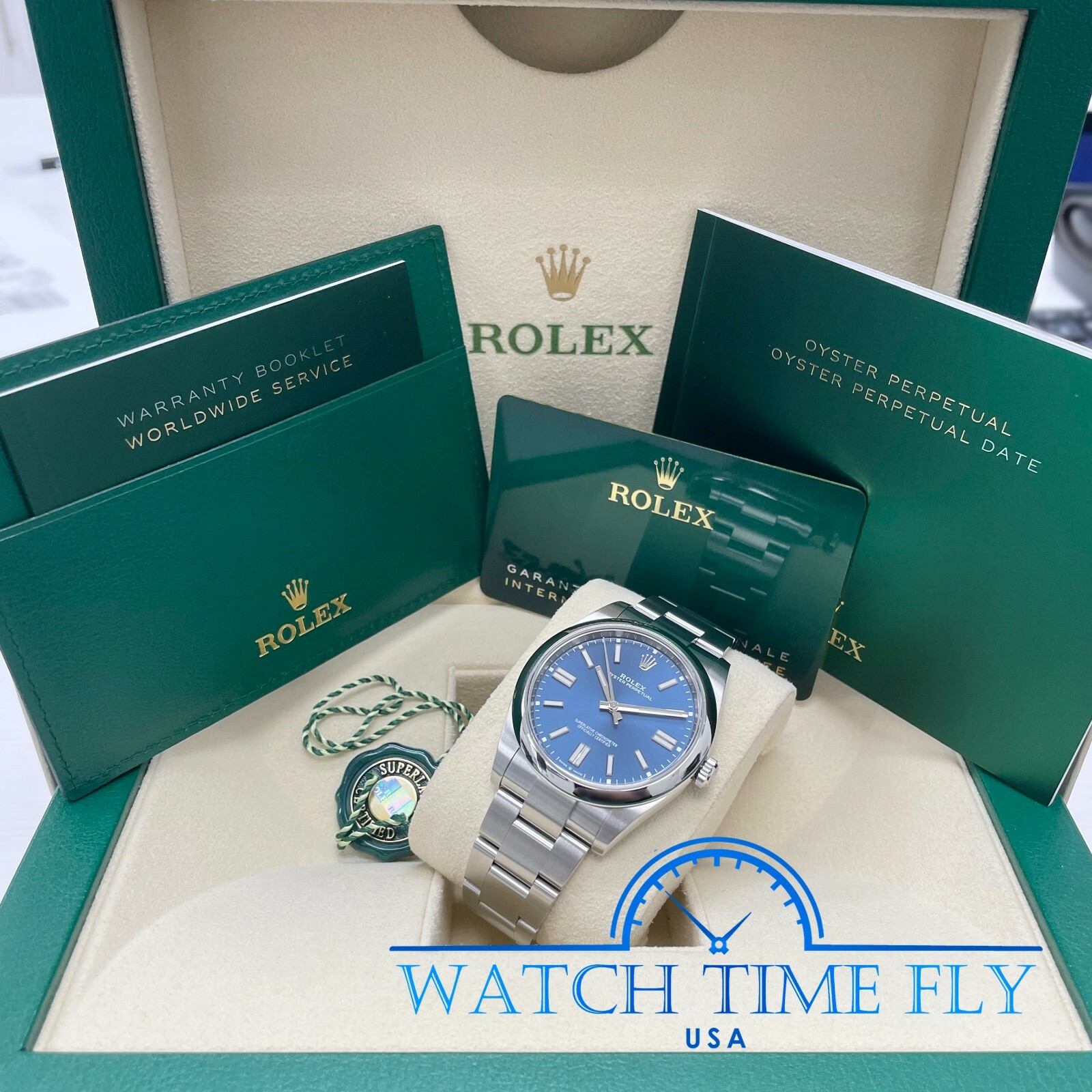 Rolex 2022 UNWORN Oyster Perpetual 41mm 124300 Stainless Steel Bright Blue Dial