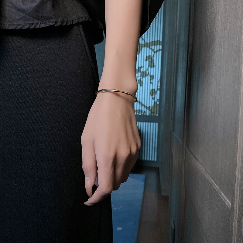Woman 18K Gold Plated Fashion Solid Bamboo Shape Opening Bracelet Bangle Cuff