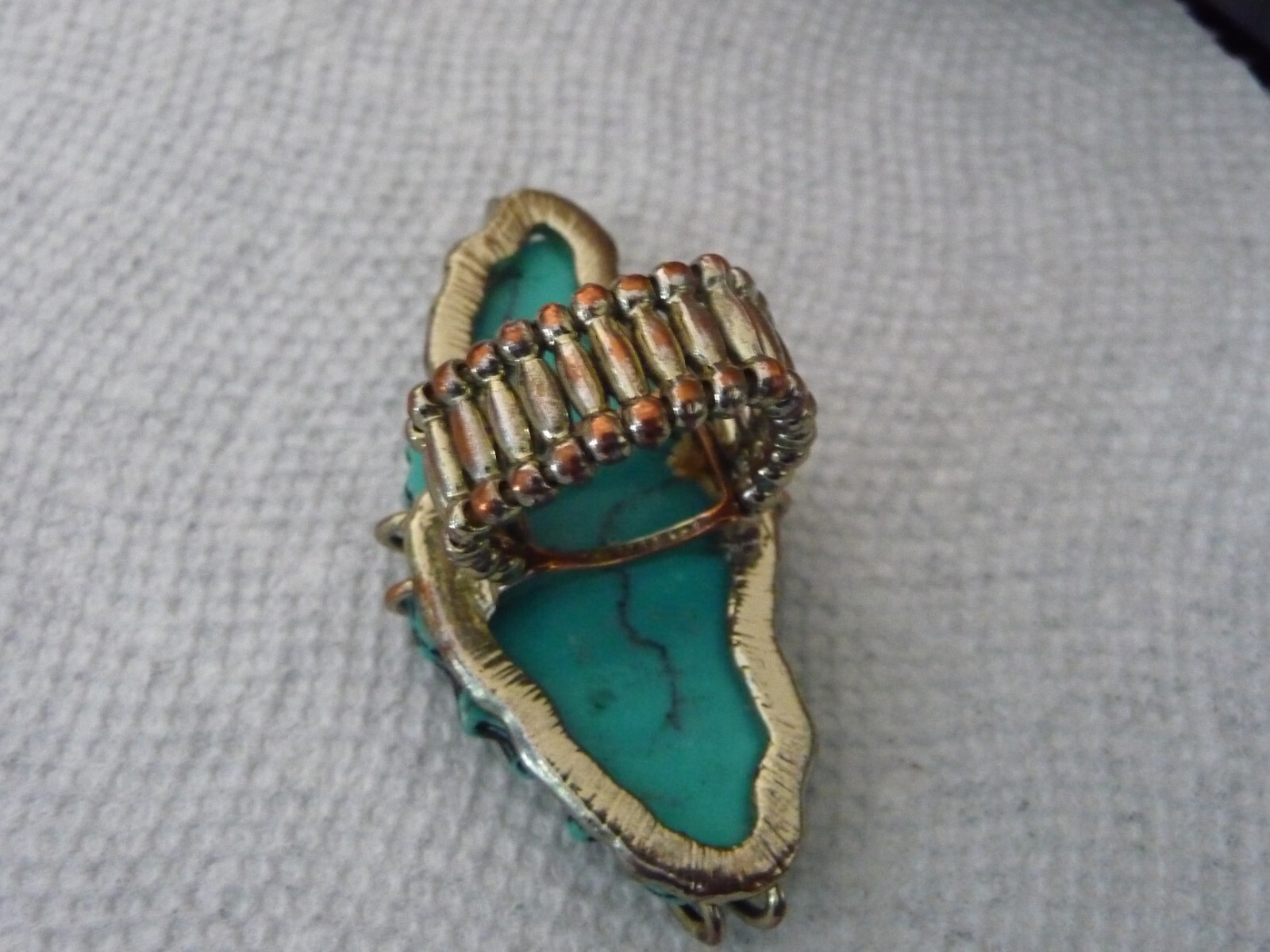 STATEMENE Lrg 2″ L x 1″ W TURQUOISE STONE SILVER TONE STRETCH Sz 9 RING #7/14 M