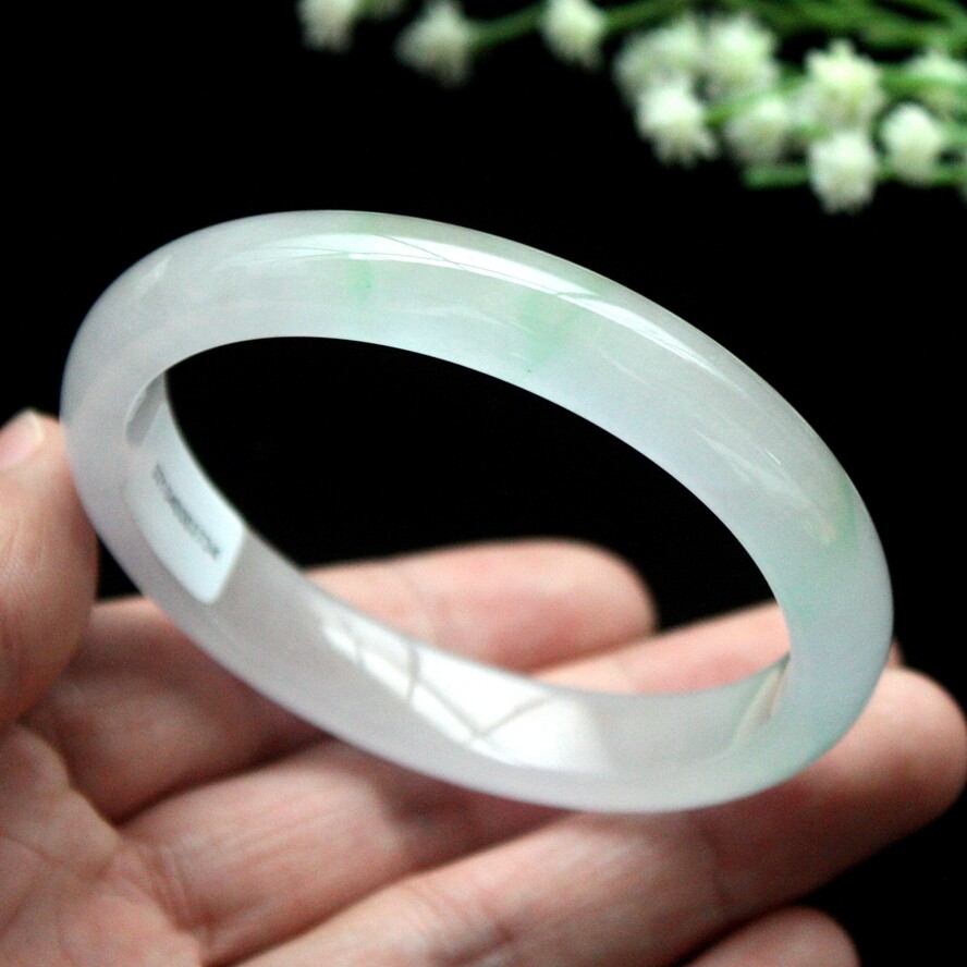 61mm Natural Icy Green Jadeite Jade Bracelet Burma Jadeite Jade Big Bangle 3110