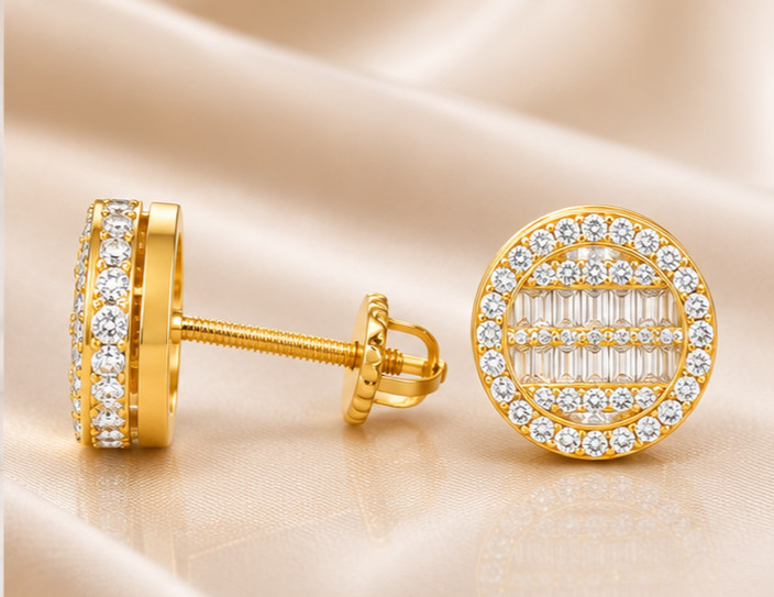 2.00Ct Round Simulated Diamond Stud Earrings 14K Yellow Gold Plated Screw Back
