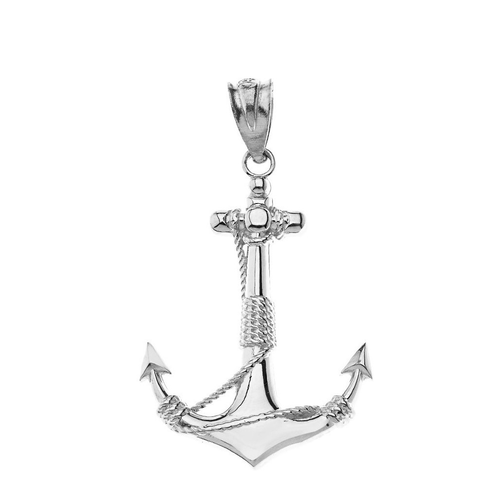 Solid Gold Nautical Anchor Rope Pendant Necklace (Yellow/Rose/White)
