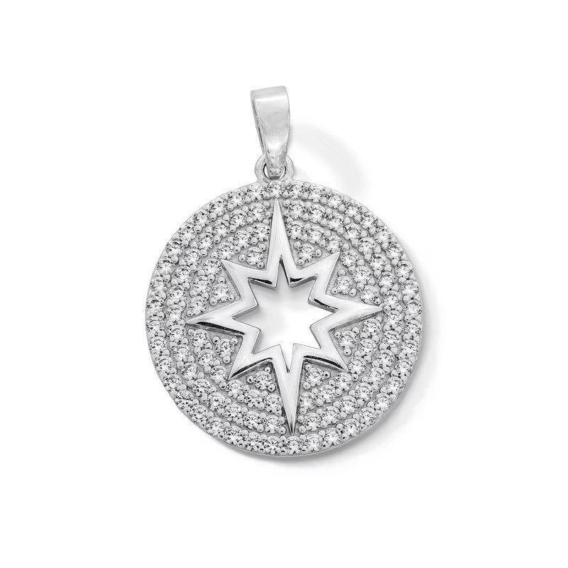 Lab Created Diamond North Star Medallion Necklace Charm in 925 Sterling Silver
