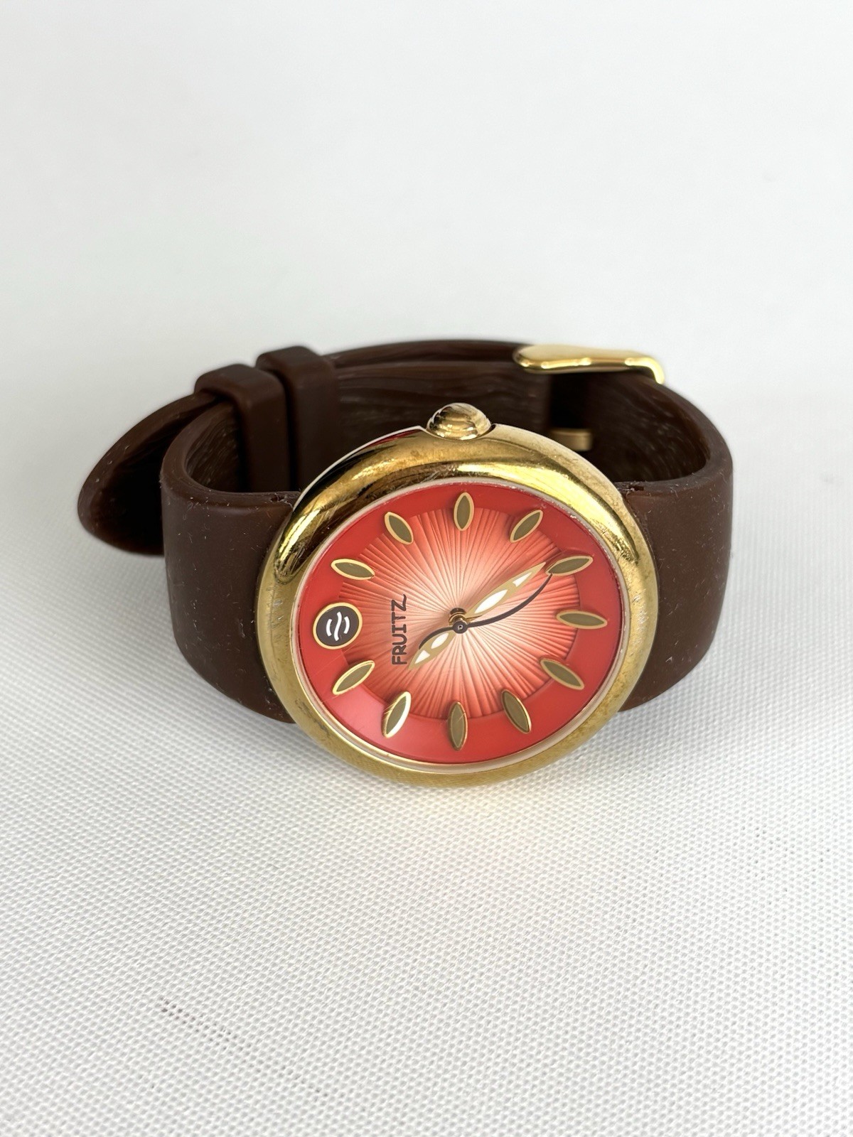 Philip Stein Fruitz watch – blood orange with brown band – natural frequency
