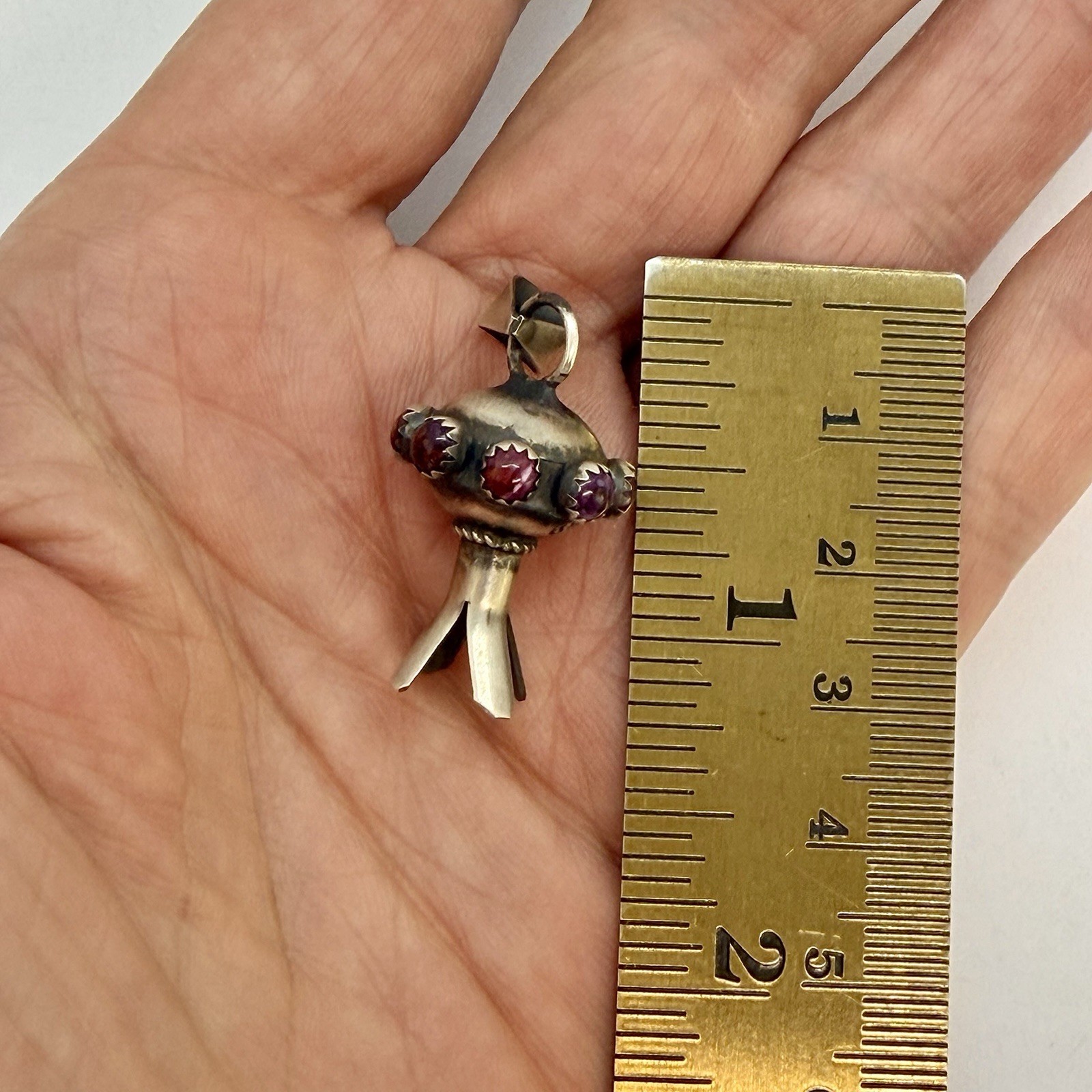 Navajo Handmade Sterling Purple Spiny Squash Blossom Pendant By Monica Smith
