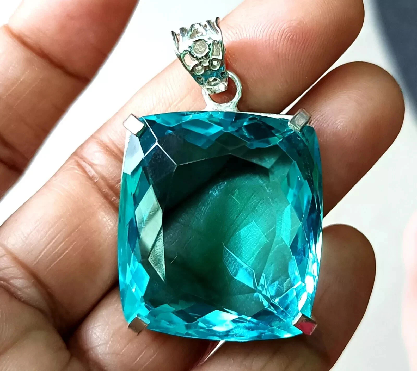 Natural 100 Ct+ EGL Certified Blue Topaz Loose Gemstone 925 Solid Silver Pendant
