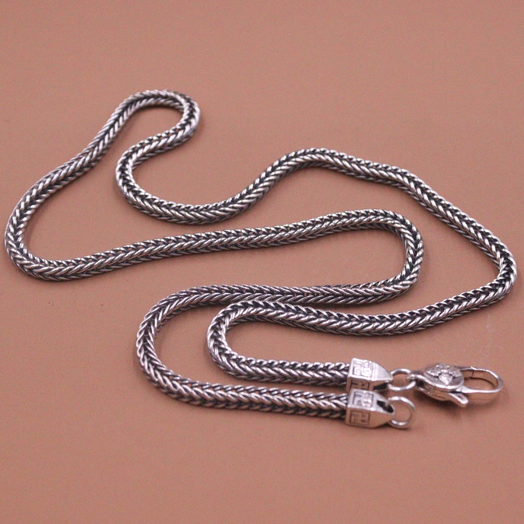 Pure S925 Sterling Silver Chain Square Wheat Link 3.5mm Vintage Necklace 22inchL