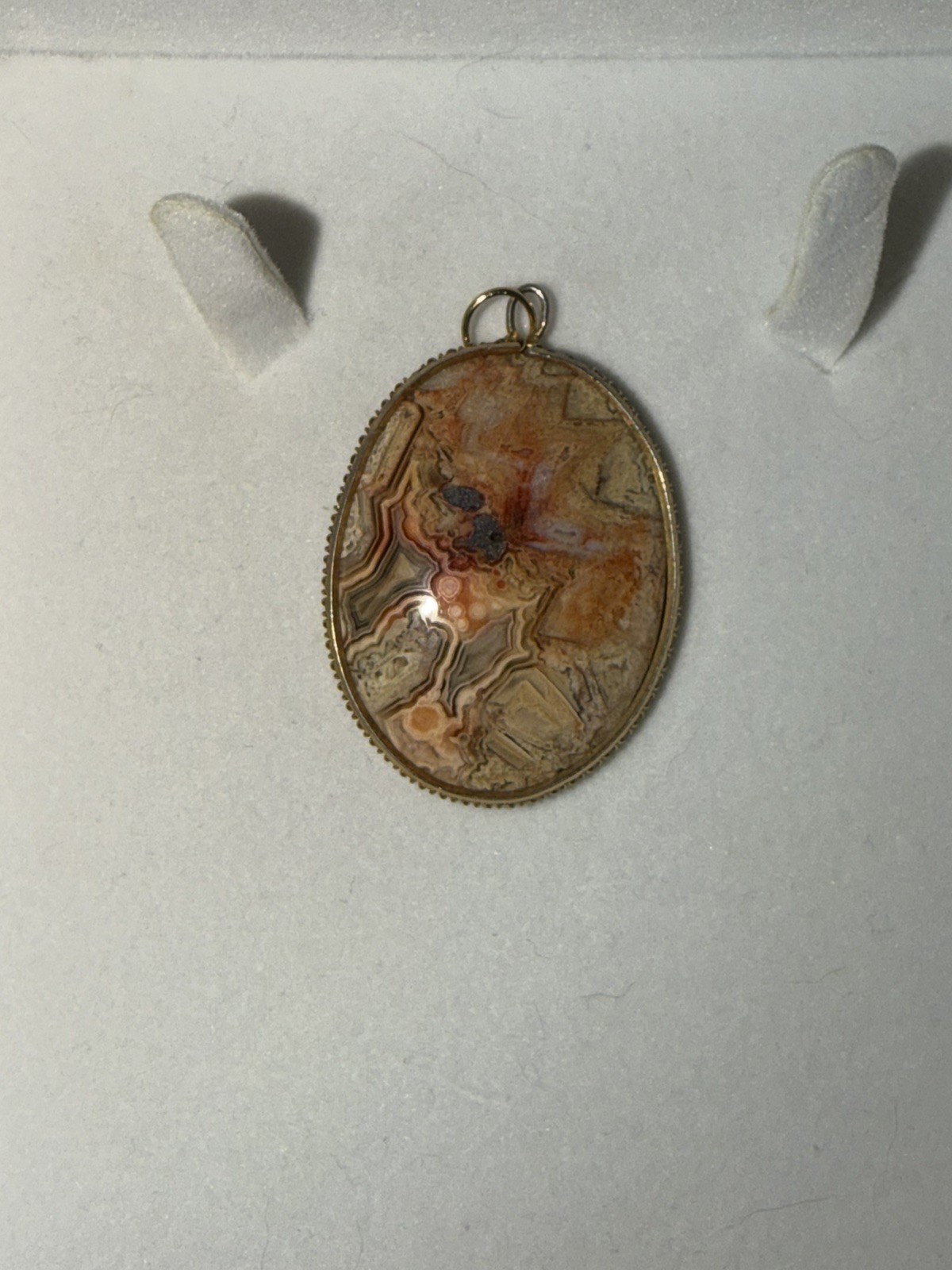 VINTAGE 12k gold filled Sterling Silver Lace Agate Pendant