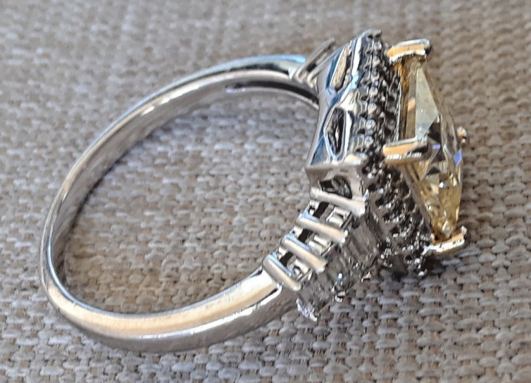Sterling Silver BBJ 925 Square Cut Light Yellow CZ Ring Size 17.4mm /about 7