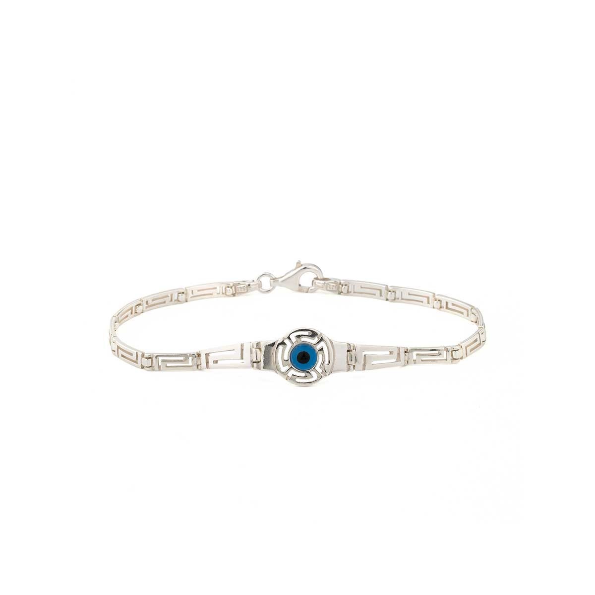 Meander Evil Eye Link Bracelet in 925 Sterling Silver, Greek Key Jewelry
