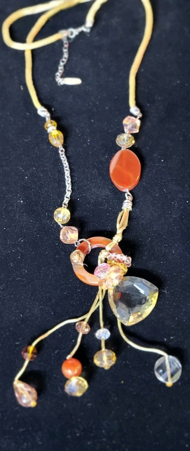 Murano Crystal Necklace Pendant Drops Venetian Glass Cord Adj. VTG STUNNING Boho