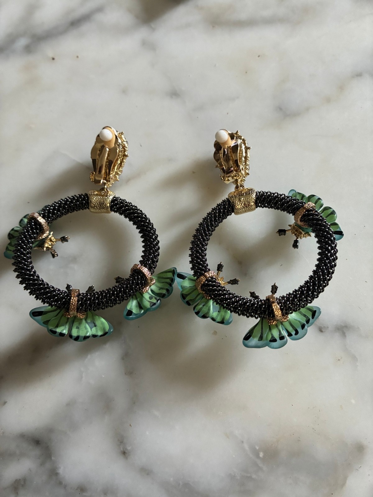 Alexis Bittar new green lucite crystal butterfly statement earrings