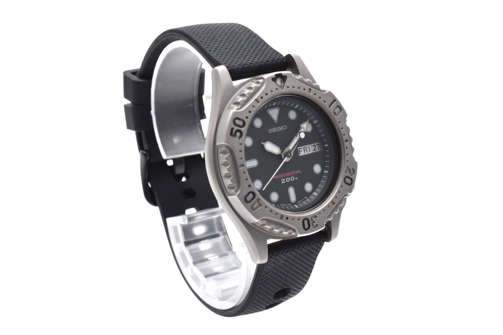Seiko 7C43-6A10 Professional 200M Diver Titanium Quartz Rubber Strap Men’s Japan