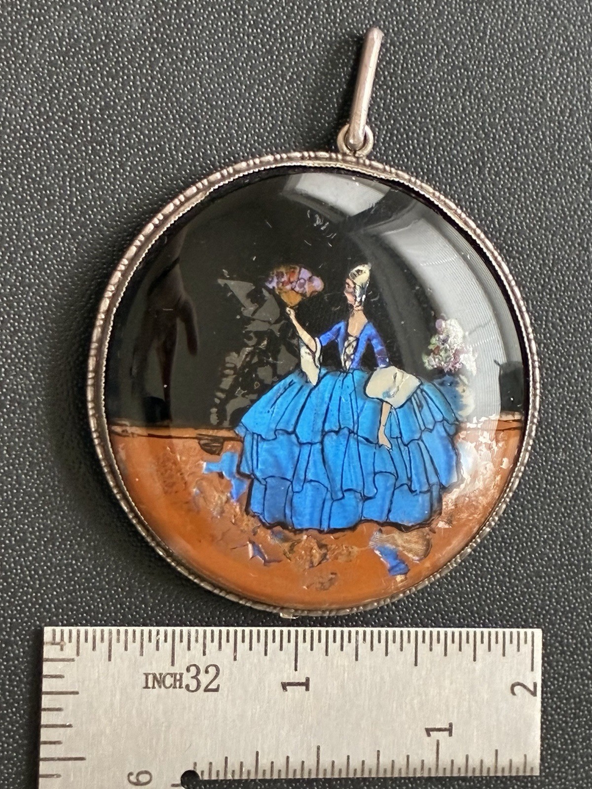 RARE Sterling Very Large & Early TLM Butterfly Wing Pendant Compact Crinoline
