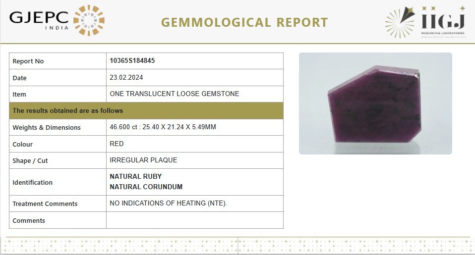 46.60 Ct Natural Red Ruby HUGE ROUGH Earth Mined GTL CERTIFIED Loose Gemstone
