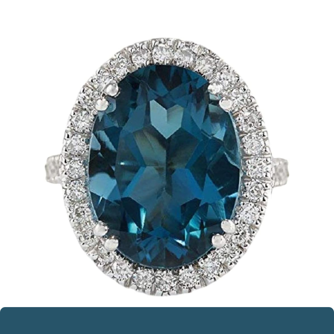 London Blue Topaz Ring 925 Sterling Silver Oval Cut CZ Accent Engagement Ring