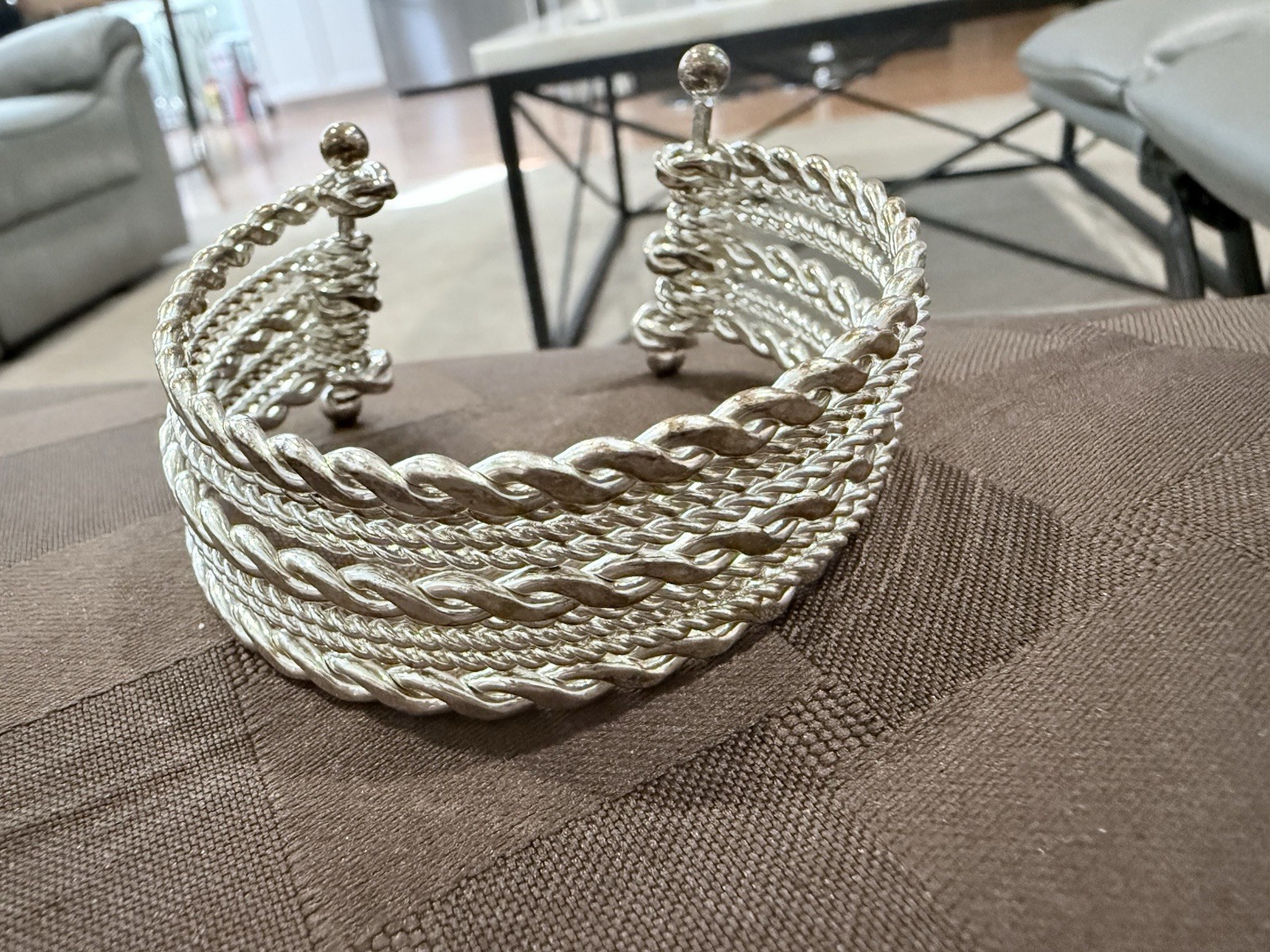 Beautiful Vintage Silver Tone Multi-Strand Twisted Rope Open Cuff Bangle 40g