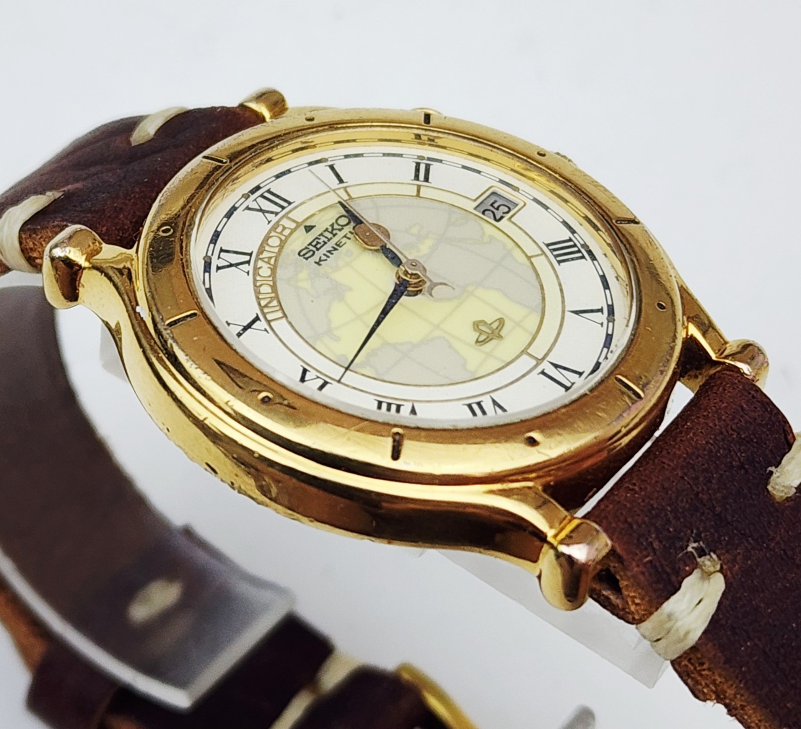 RARE,UNIQUE Men’s KINETIC Watch SEIKO 5M42-0A90. New Capacitor. Luminous Dial